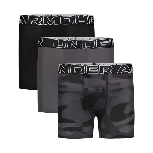 Under Armour Boy's Multipack Performance Tech Boxer Brief, Lightweight & Smooth Stretch Fit, Black/Camo, Medium