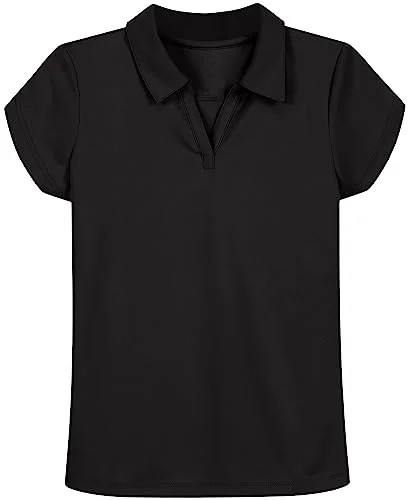 Nautica Girls' School Uniform Short Sleeve Performance Polo, Black, Medium(8/10)