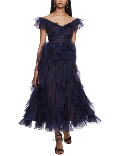 Marchesa Notte Matte Organza Midi Dress Women's