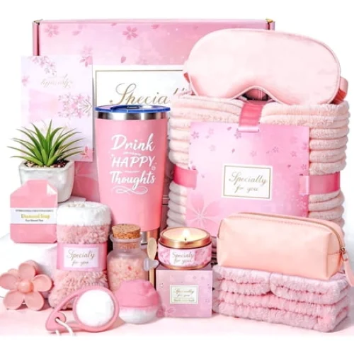 15Pcs Gift Baskets for Women, Get Well Soon Gifts, Relaxing Spa Basket with Flannel Blanket and 20 oz Tumbler, Mothers Day, Birthday Gift for Mom Wife