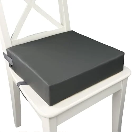 Toddler Booster Seat for Dining Table, Waterproof & Easy-to-Clean PU Cover, Safety Certified, Portable Booster Seat for Kitchen Chairs (Grey)