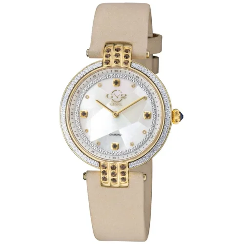 Gv2 By Gevril Women 12808 Matera Diamonds MOP Dial Ecru Suede Swiss Quartz Watch