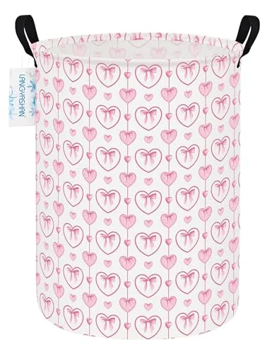 Round Laundry Basket Collapsible Storage Hamper Organizer Pearl Heart