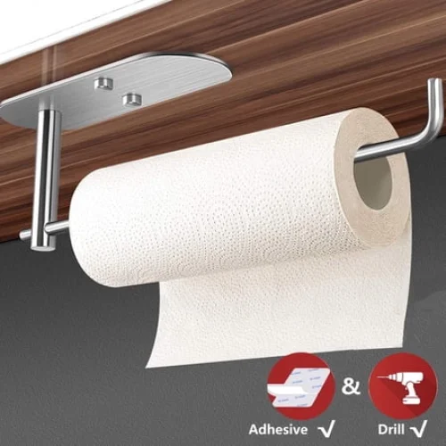 PHANCIR Kitchen Paper Towel Holder Wall Mount Under Cabinet Self Adhesive/Drilling Kitchen Paper Holder Matte Brushed Nickel
