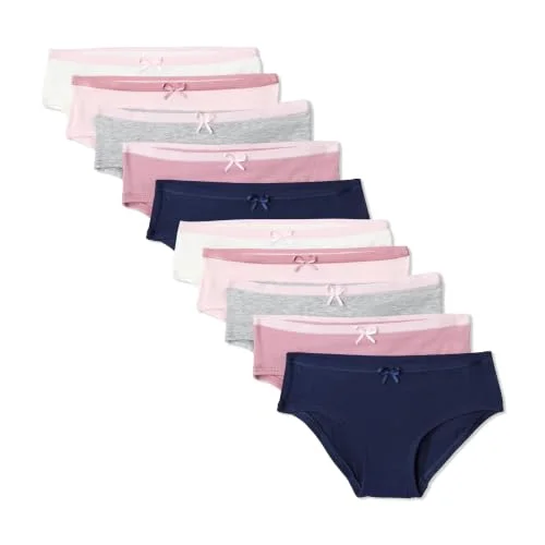 Amazon Essentials Girls' Cotton Jersey Bikini Underwear, Pack of 10, Neutrals, 6