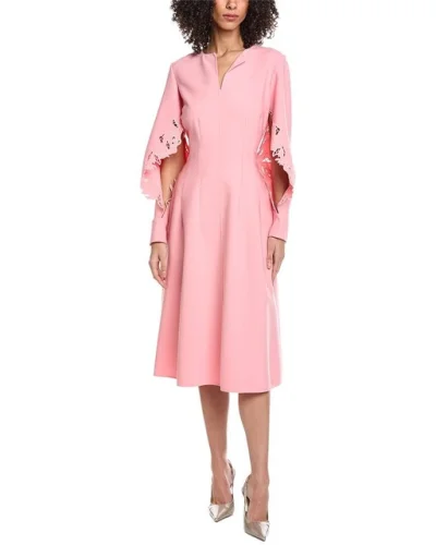 Oscar De La Renta Floral Detail Silk-Lined Wool-Blend Midi Dress Women's