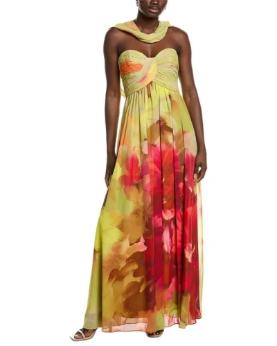 Badgley Mischka Floral Scarf Strapless Gown Women's