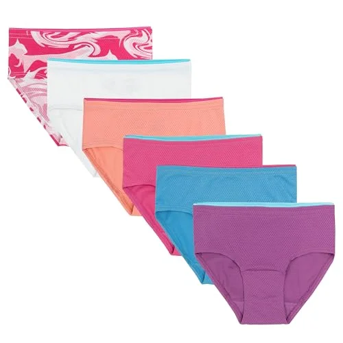 Fruit of the Loom Girl's Breathable Underwear, Brief - 6 Pack - Solids/Swirl, 10
