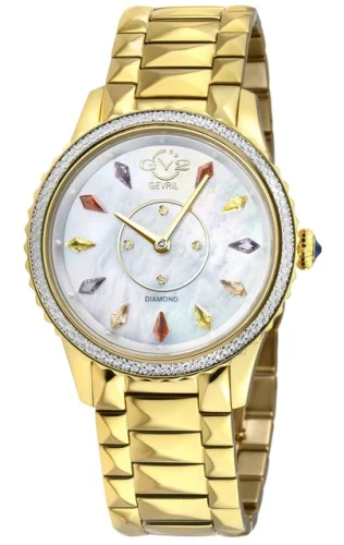 GV2 By Gevril Women's 11731B Siena Genuine Diamond Gold IP Steel Swiss Watch