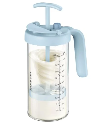 Borosilicate Glass Formula Mixing Pitcher &ndash; 32oz True Mixing Capacity, Time Dial for Freshness Tracking, Dishwasher-Safe, BPA-Free Lid, Perfect for Breastmilk Pitcher Method & Multi-Baby Feeding, Blue
