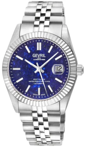 Gevril Men's 48970B West Village Swiss Automatic Blue Dial Stainless Steel Watch