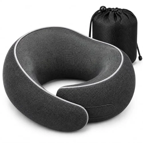 SILVORIC Travel Neck Pillow for Airplanes, Pure Memory Foam Neck Pillow with Washable Cover and Storage Bag, Ergonomic 360&deg; Support for Sleeping, Car, Office, Home, Black