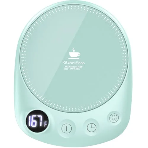 KitchekShop Coffee Mug Warmer - Fastest Heating & Highest Temperature, Coffee Cup Warmer for Desk Auto Shut Off, 4 Temp Settings & 1-12H Timer, Smart Electric Beverage Warmer for Coffee, Tea (Green)