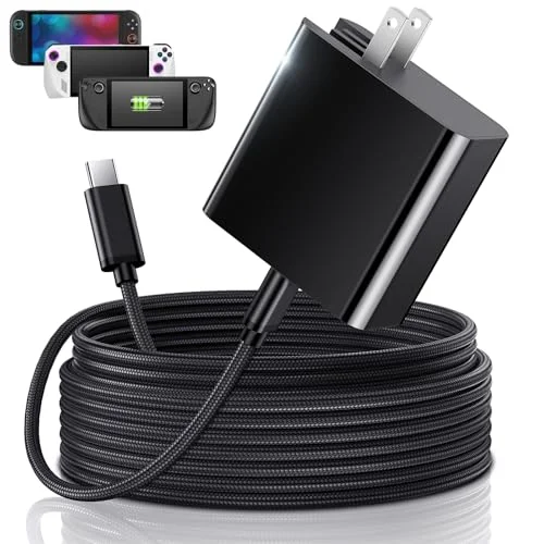 65W Fast Charger for Steam Deck & Nintendo Switch 2 with 10FT(3M) Cable - PD3.0 Foldable AC Adapter for ROG Ally, Switch 2 Charger Support TV Dock PS Console[Original Steam Deck Charger Replacement]