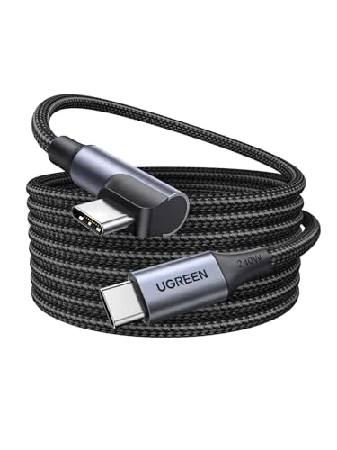 UGREEN 240W USB C to USB C Cable, 90-Degree Right Angle, PD 3.1 Fast Charging Braided Cord, with E-Marker Chip for MacBook Pro/Air, iPhone 17/16/15, iPad, Galaxy S26/S25, Steam Deck, 3.3FT