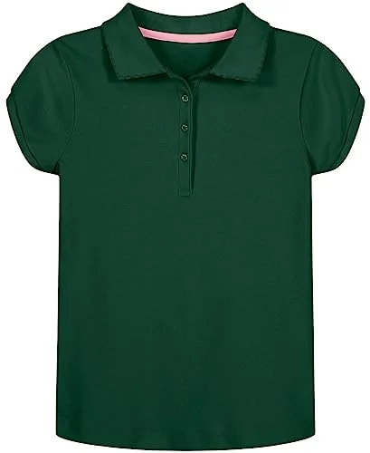 Nautica Girls' School Uniform Short Sleeve Polo Shirt, Button Closure, Soft Pique Fabric, Forest Green, 12-14