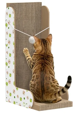TIMHAKA Cat Scratcher, Large L-Shaped Cat Scratching Board for Indoor Cats, Double-Sided Cardboard Cat Scratcher with Ball Toy & Catnip, Vertical Cat Cat Scratcher Pad Wall Mounted, Big Size