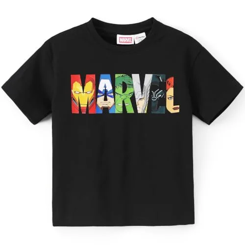 Disney Marvel Teen Tshirts Boys Avengers Black Tee Shirts Hulk Iron Man Young Kids Cartoon Short Sleeve Tops Children Summer Fall Activewear Holiday Soft Apparel Beach Tropical Clothes 8-9 Years