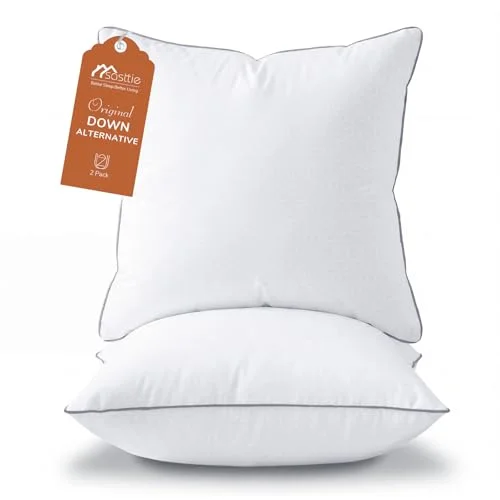 Sasttie 18x18 Throw Pillow Inserts Set of 2, Square Pillows for Couch, Bed, Living Room Decor - Oeko-Tex Certified Down Alternative Plump Filling - Hotel Quality and Machine Washable, 2 Pack