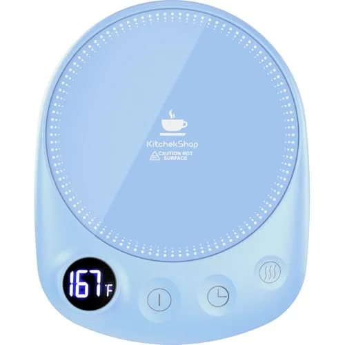 KitchekShop Coffee Mug Warmer - Fastest Heating & Highest Temperature, Coffee Cup Warmer for Desk Auto Shut Off, 4 Temp Settings & 1-12H Timer, Smart Electric Beverage Warmer for Coffee, Tea (Blue)