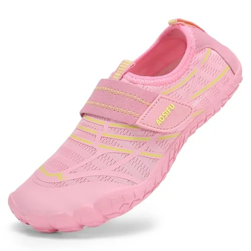 AoSiFu Kids Water Shoes Boys Girls Swim Hiking Aqua Socks Quick Dry Beach Barefoot Shoes Walking Sneakers Little Big Kid 1911-Pink, 36