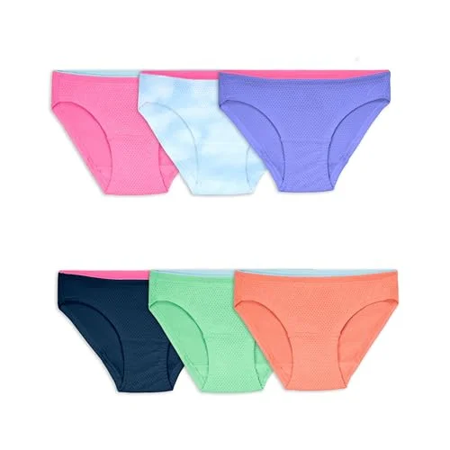 Fruit of the Loom Girls' Breathable Underwear, Bikini - 6 Pack - Assorted Fashion, 8