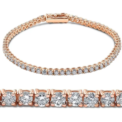 4ct T.W. (Real) Natural Diamond Round Cut Tennis Bracelet 14K Rose Gold 7"