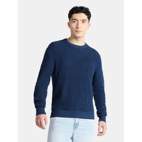 No Boundaries Souffle Yarn Confetti Sweater with Long Sleeves, Men's Sizes XS-3XL