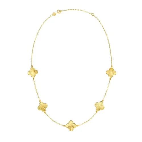 14k 18" Yellow Gold Clover Flower Chain Link Necklace - 5 stations 4 Grams