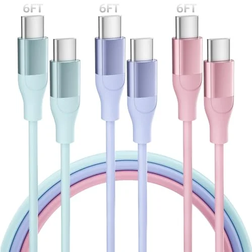 USB C Cable, 3 Pack 6 FT USB C Charger Cable 60W Type C to USB C Cable Fast Charging Cord for iPhone 15 Pro Plus iPad MacBook Samsung Switch LG and More