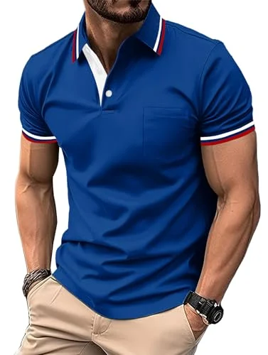 ZITY Men Polo Shirts Short Sleeve with Pocket Golf Polo Wicking Shirts for Men Casual Collared T-Shirts