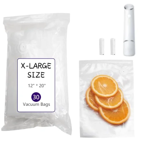 30-Pack XL Large Vacuum Sealer Bags & 2 Bonus Sealing Clips, Compatible with Chef Preserve &ndash; BPA-Free (12 x 20 in) Reusable Food Storage Bags for Freezer, Microwave, Sous Vide &ndash; Leak-Proof