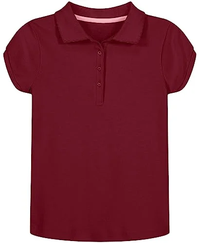 Nautica Girls' School Uniform Short Sleeve Polo Shirt, Button Closure, Soft Pique Fabric, Burgundy, 6