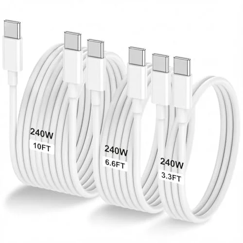 LOFPYE 240W 3-Pack [3.3FT+6.6FT+10FT] USB C to USB C Cable,Type C Fast Charging Cable for iPhone Air 17 16 15 ，for Galaxy S25, for iPad, for MacBook and More