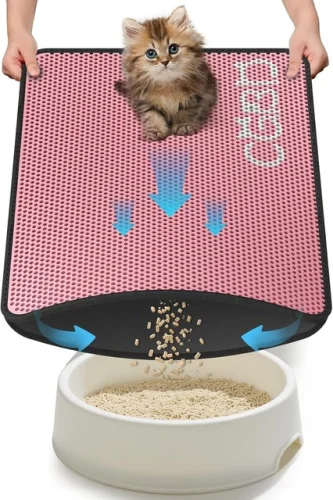 Double Layer Cat Litter Mat Trapping Honeycomb Soft UrineProof PINK 30"x24" 16z