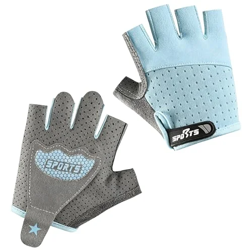 Bawnhaw Kids Fingerless Cycling Gloves Non-Slip Bike Gloves for Girls Boys 3-6T, Blue Breathable Half Finger Youth Girls Gloves for Biking, Skating, Scooter, Sports