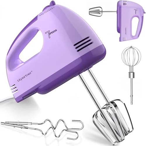 LILPARTNER Hand Mixer Electric, 7*Speed 5 * 304 Accessories, Light Purple