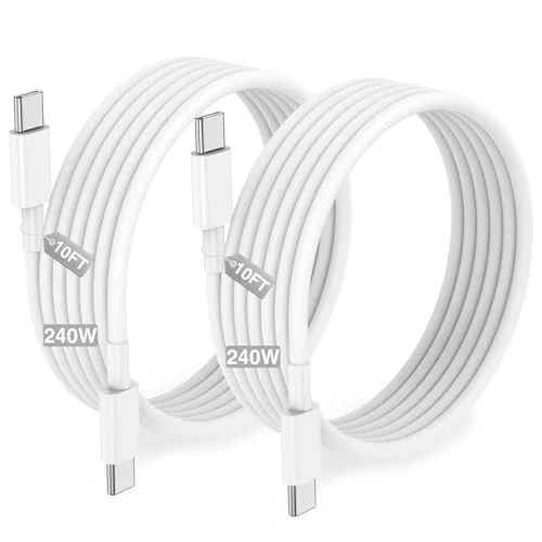 240W Long USB C to C Fast Charger Cable 10ft, Type C to C Super Fast Charging Cord for MacBook Pro/MacBook Air/iPad Pro/Air/Apple iPhone 17 Pro Max/16 15 Plus/Samsung Galaxy S25 S24 S23 Ultra/Laptops