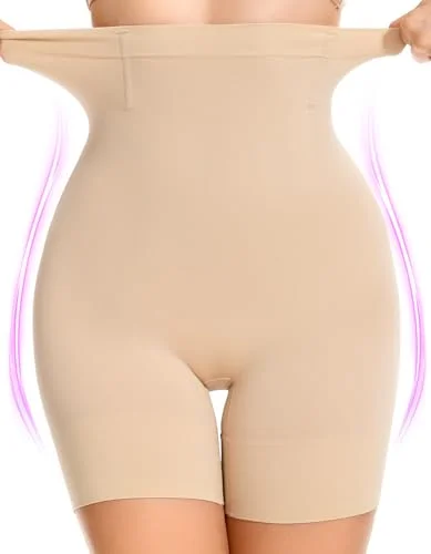 SIMIYA Shapewear Tummy Control Shorts for Women, 5-IN-1 Body Shaper High Waisted Girdle Boyshort Slip Short for Under Dresses Nude