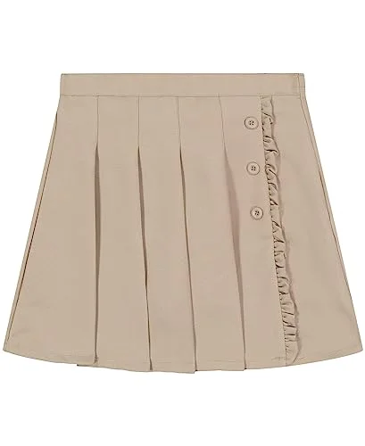 Nautica Girl's School Uniform Pleated Pull-on Scooter Skirt with Undershorts, Knit Waistband, Khaki Ruffle, 6X