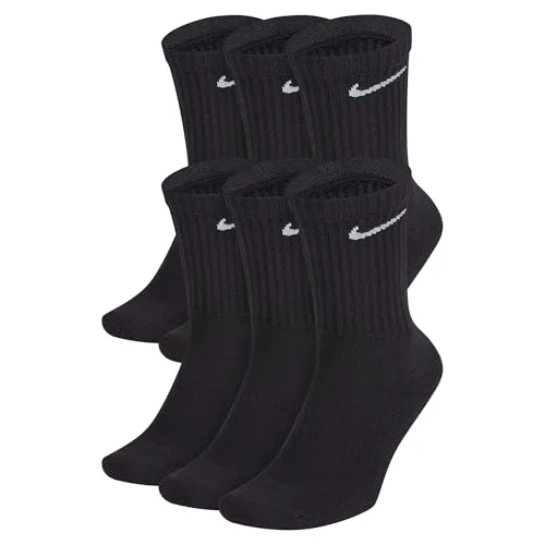 Nike Unisex Everyday Cushioned Training Crew Socks (6 Pairs), Black/White, Medium