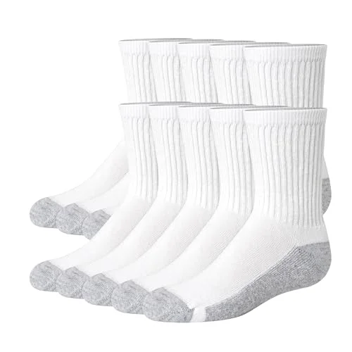 Hanes Boys' Uniform Crew Socks, Moisture-Wicking Socks, Cushioned Foot Bottoms, 10-Pairs