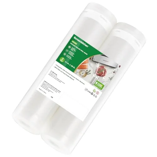 Bonsenkitchen Vacuum Sealer Bags Rolls for Food, 2 Packs 11" x 20', Heavy-Duty Textured Material Bag, BPA-Free, Commercial-Grade, Custom-Length Bag for Food Storage & Sous Vide