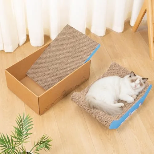 UUig Cardboard Cat Scratcher Bed 16.9&rdquo; Cat Scratch Box with Pad