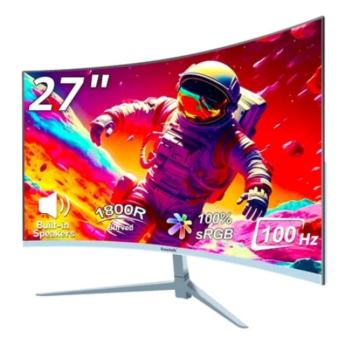 Gawfolk 27 inch Curved Monitor 100hz, PC White Computer Gaming Monitor FHD 1080P, 1800R, Frameless, Built-in Speakers