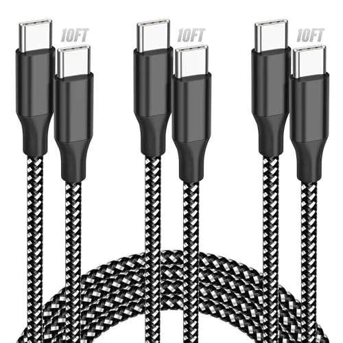 SwaggWood USB C to USB C Cable, 3Pack 10FT 60W USB C Fast Charging Cable Nylon Braided Type C Charger Cord for iPhone 17/16/15/iPad Pro/MacBook Air and More