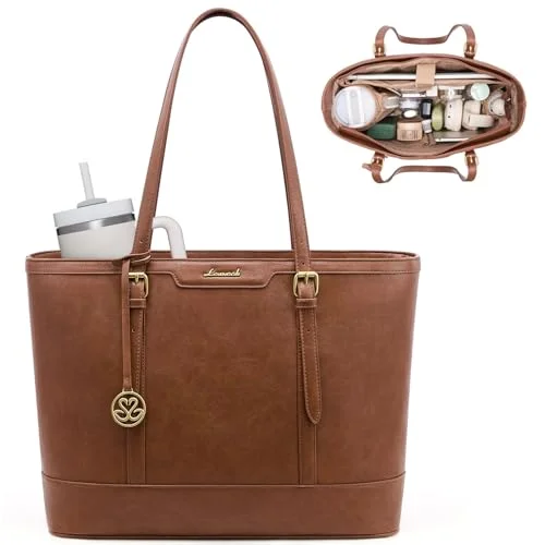 LOVEVOOK Work Tote Bag for Women 15.6 Inch Laptop Purse with Cup Holder