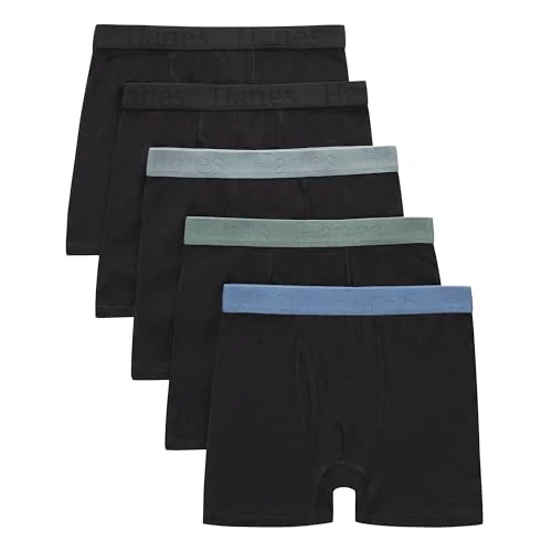 Hanes Ultimate Boys' Originals SuperSoft Boxer Brief Underwear, Viscose from Bamboo Fabric, Black, 5-Pack
