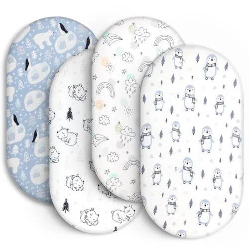 IOCCLH Baby Bassinet Sheets for Baby Boy Girls,4-Pack Fitted Bassinet Sheets Set Compatible with Halo Bassinest Swivel Sleeper,Baby Delight,Angelbliss,32"X16" (Arctic Circle)