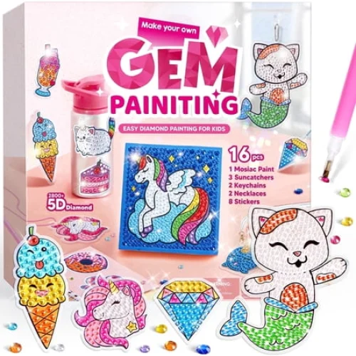 Joyfy 16 Projects Big Gem Art,5D Gem Craft Activities Kits for Kids, Diamond Arts And Crafts for Girls 6-12,Christmas Birthday Gift